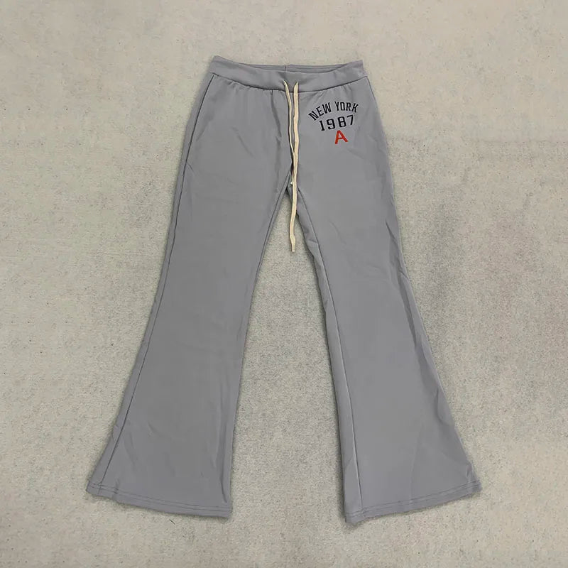 New Y2K Elastic Waist Strap with Letter Pattern, Hip Hugging Flared Pants, Fashionable Sports and Casual Pants for Women
