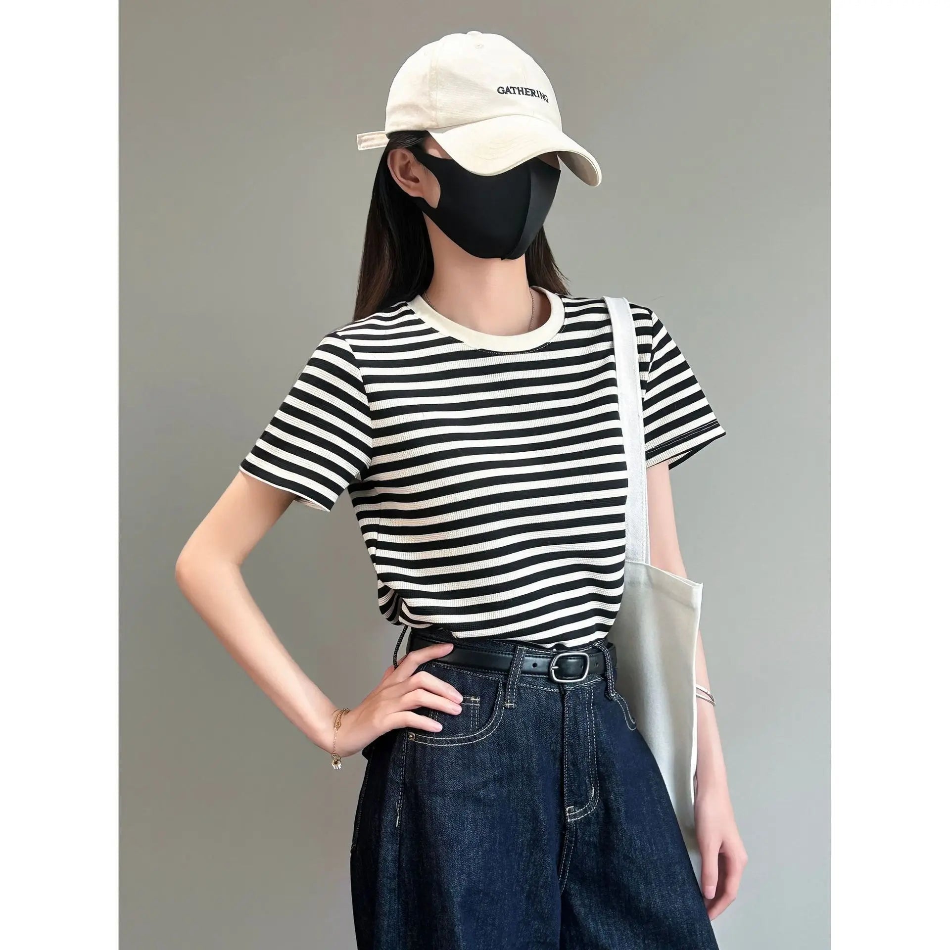 Women's Mid-Sleeve T-Shirt: Breathable, Soft, Square Neck, Straight Shoulders, Slimming, Short-Sleeve Base Layer Top for Summer