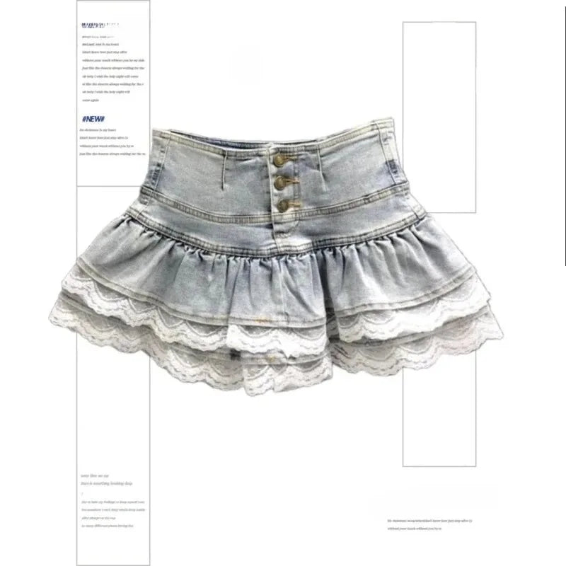 Women's Blue Black Riveted Belt Denim Skirt Y2K Harajuku High Street Fashion 90s Sexy A-line Mini Skirt Summer Clothing 2025 New