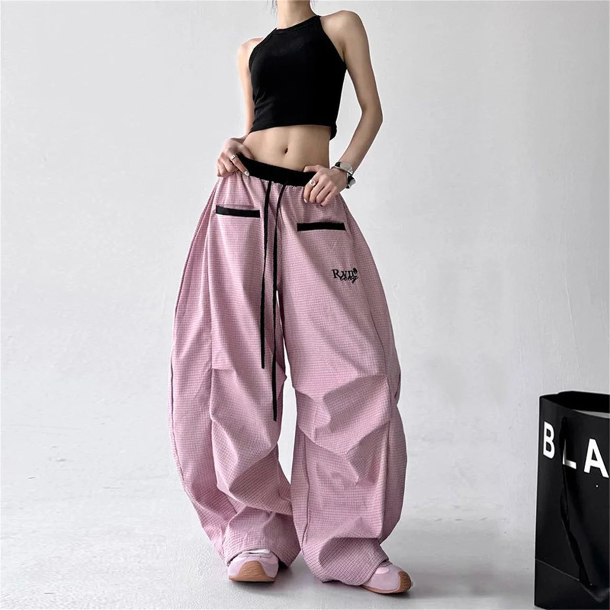 Y2K Striped Women Long Pants Summer Streetwear Loose Breathable Cargo Pants American Hip Hop Fashion Scimitar Trousers New