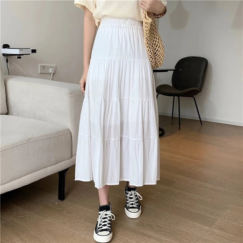 Spring Summer Women Chiffon Skirts Vintage High Waist Elastic P...