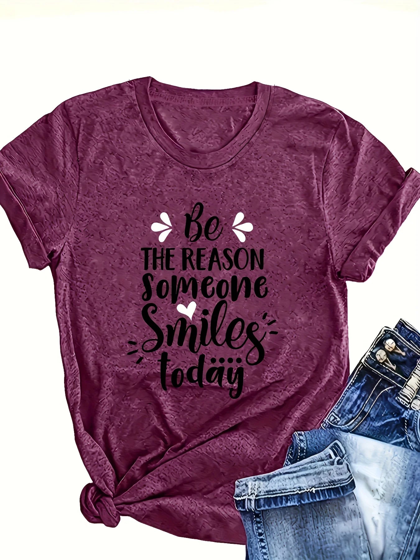 Be The Reason Someone Smiles Today Women's Tee - Positive Graphic, Casual Turquoise Top