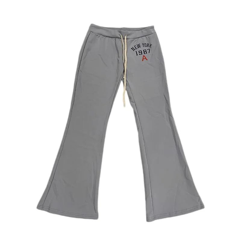 New Y2K Elastic Waist Strap with Letter Pattern, Hip Hugging Flared Pants, Fashionable Sports and Casual Pants for Women
