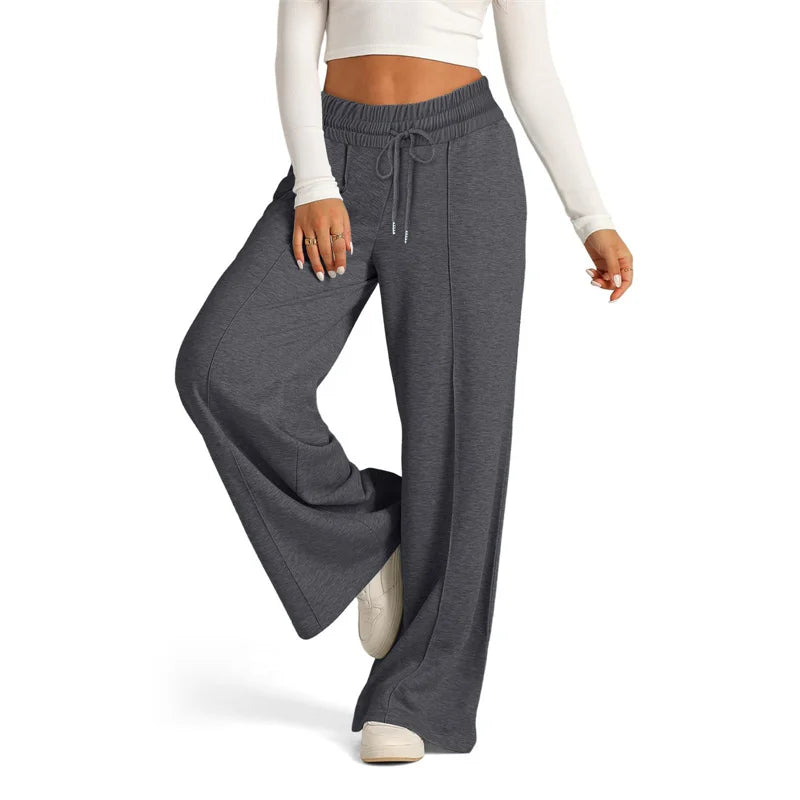 2026 spring autumn Womens Wide Leg Sweatpants Drawstring trousers Joggers Casual Daily Loose elastic pure color Womens Pants