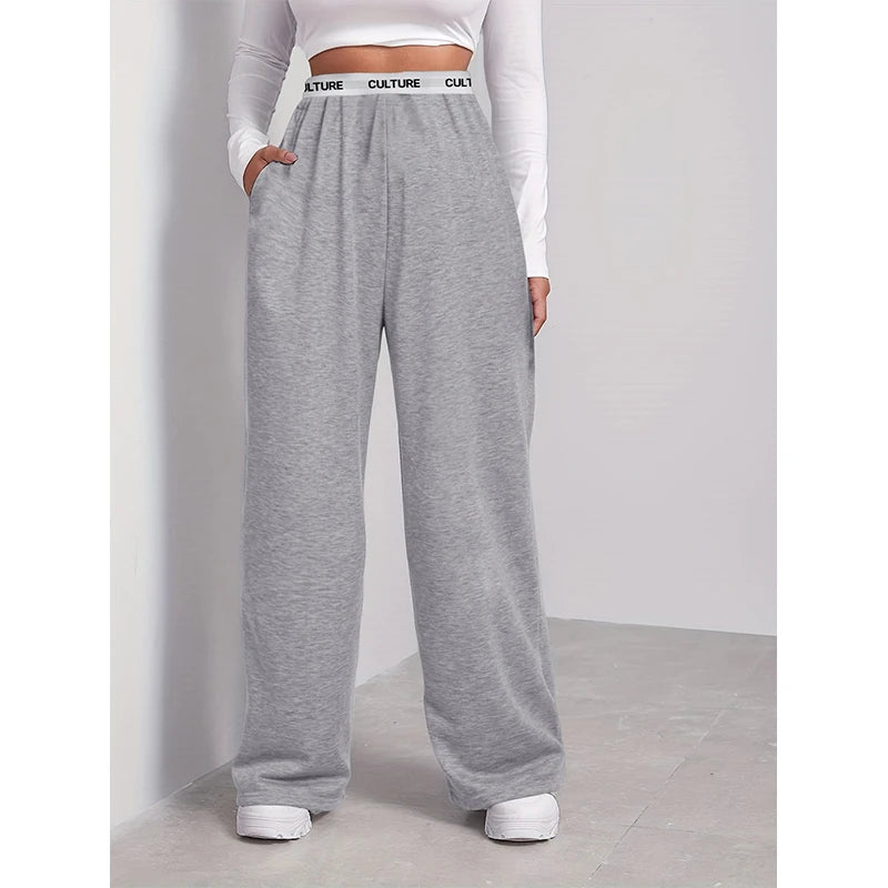 Women's Fashion Pants High Waist Webbing Loose Women's Wide Leg Pants Solid Colour Casual Female Pants Autumn Daily Wear