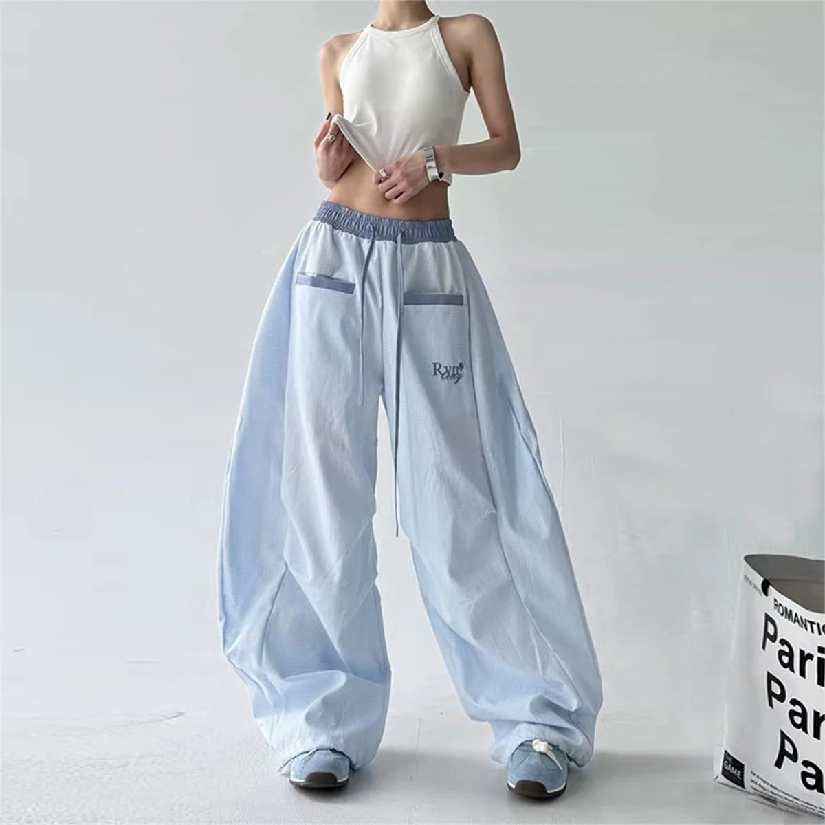 Y2K Striped Women Long Pants Summer Streetwear Loose Breathable Cargo Pants American Hip Hop Fashion Scimitar Trousers New