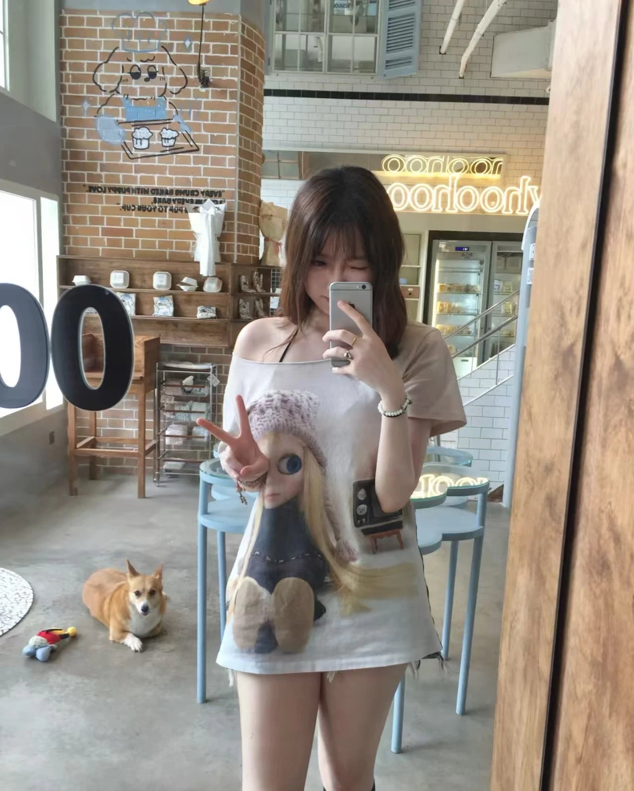 Coyseio Star Printed Short Sleeve Women's New Style Small Cloth Doll Co branded Shoulder Loose T-shirt for Women