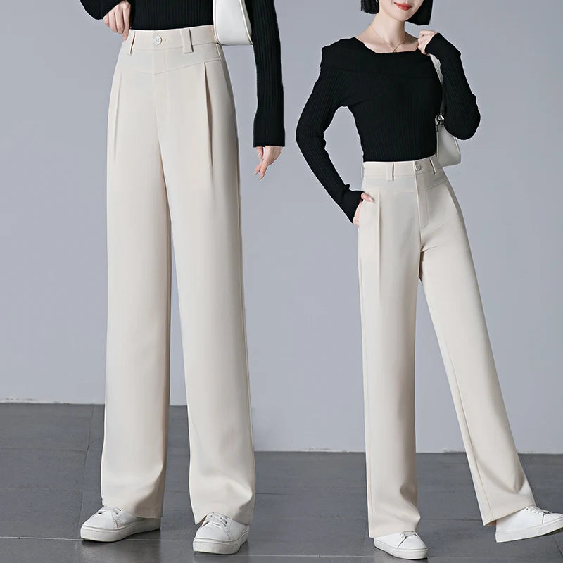 Women's high waisted casual pants new autumn versatile design slim fit straight tube narrow version wide leg Pants long Pants